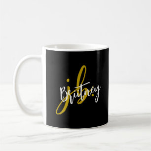 Taza De Café Monograma de guiones negros y dorados