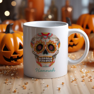 Taza De Café Monograma de Halloween con la acuarela del cráneo 