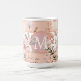 Taza De Café Monograma de hermosas flores silvestres rosadas y