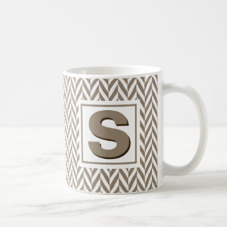 Taza De Café Monograma de Herringbone Blanco Tan