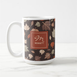 Taza De Café Monograma de Hojas de Otoño Agradecido Agradecido 