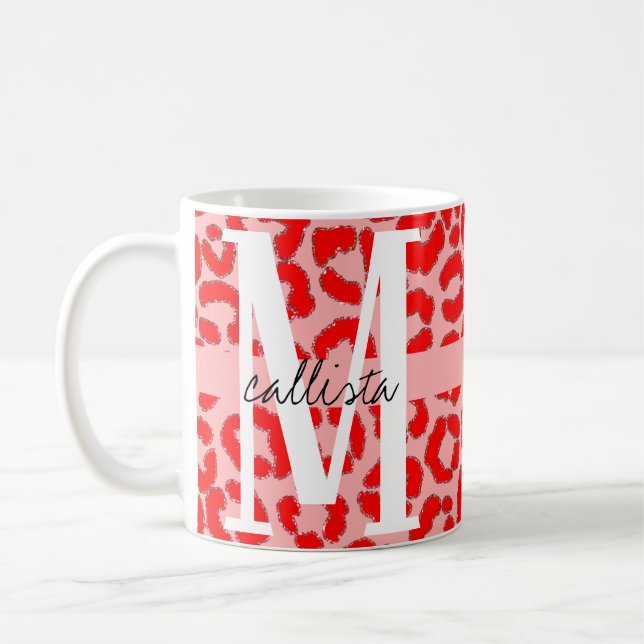 Taza De Café Monograma de impresión de animales del Leopardo Ro (Izquierda)