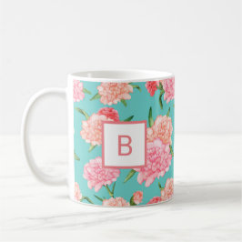 Taza De Café Monograma de Impresión de Clavel Rosa