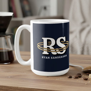 Taza De Café Monograma de iniciales en órbita dorada en cualqui