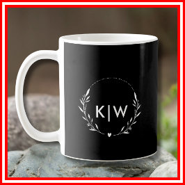Taza De Café Monograma de iniciales modernas en negro y blanco