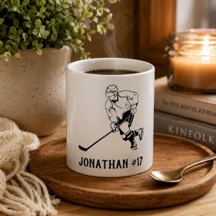 Taza De Café Monograma de jugador de equipo de hockey sobre hie