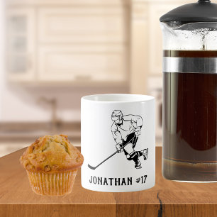 Taza De Café Monograma de jugador de equipo de hockey sobre hie