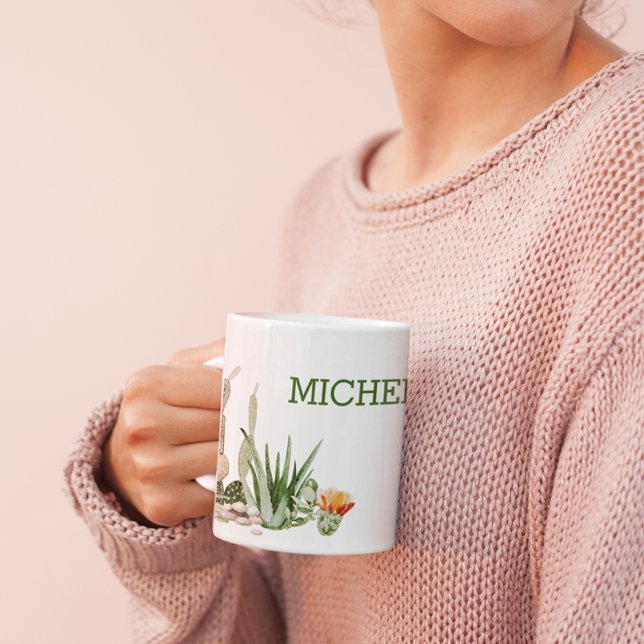 Taza De Café Monograma de la acuarela Cactus Cacti (Subido por el creador)