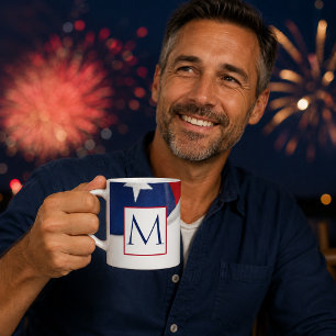 Taza De Café Monograma de la bandera americana roja blanca y az