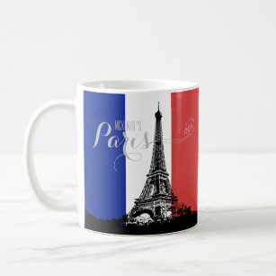 Taza De Café Monograma de la bandera de Francia de la torre