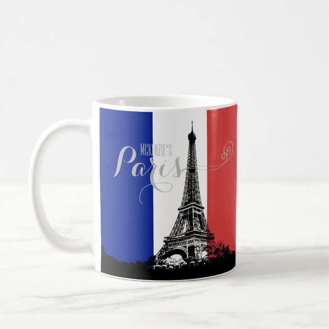 Taza De Café Monograma de la bandera de Francia de la torre (Izquierda)
