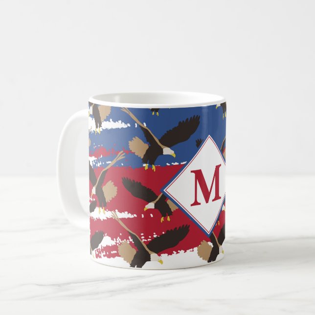 Taza De Café Monograma de la bandera estadounidense patriótica  (Anverso izquierdo)