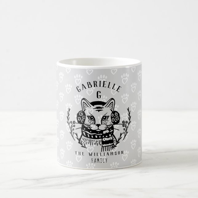 Taza De Café Monograma de la familia del gato festivo (Centro)