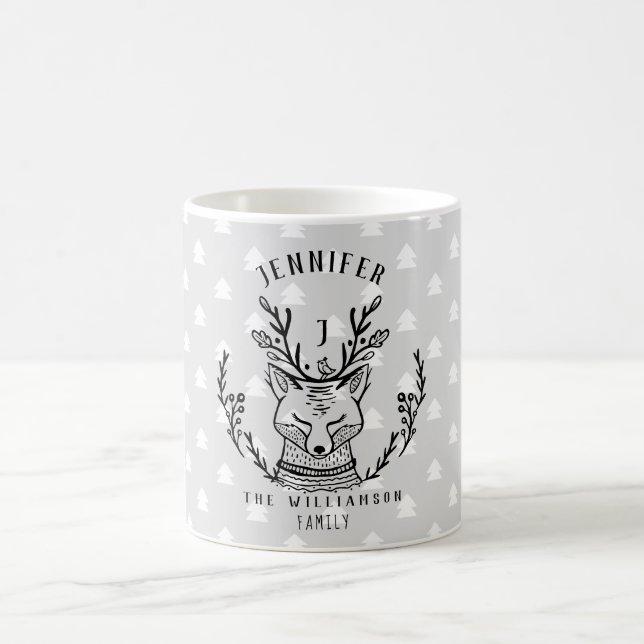 Taza De Café Monograma de la familia Etching de Fox de festivid (Centro)