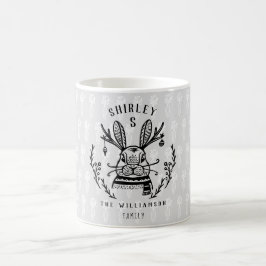 Taza De Café Monograma de la familia festiva Bunny Etching