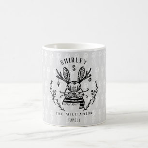 Taza De Café Monograma de la familia festiva Bunny Etching