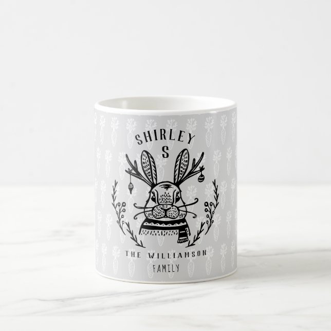 Taza De Café Monograma de la familia festiva Bunny Etching (Centro)