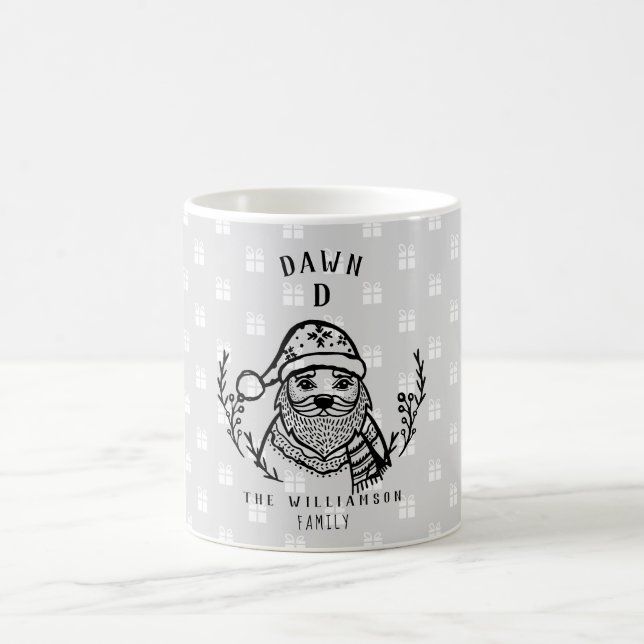 Taza De Café Monograma de la familia festiva Santa Etching (Centro)