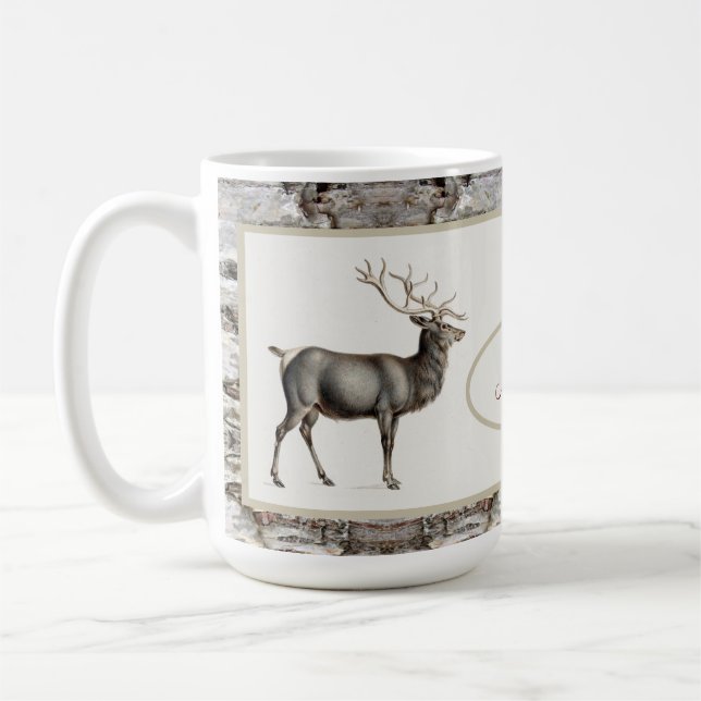 Taza De Café Monograma de la familia Rustic Elk/ Reindeer Deer (Izquierda)