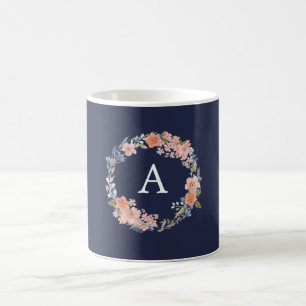 Taza De Café Monograma de la flor de la marina y la cicatriz