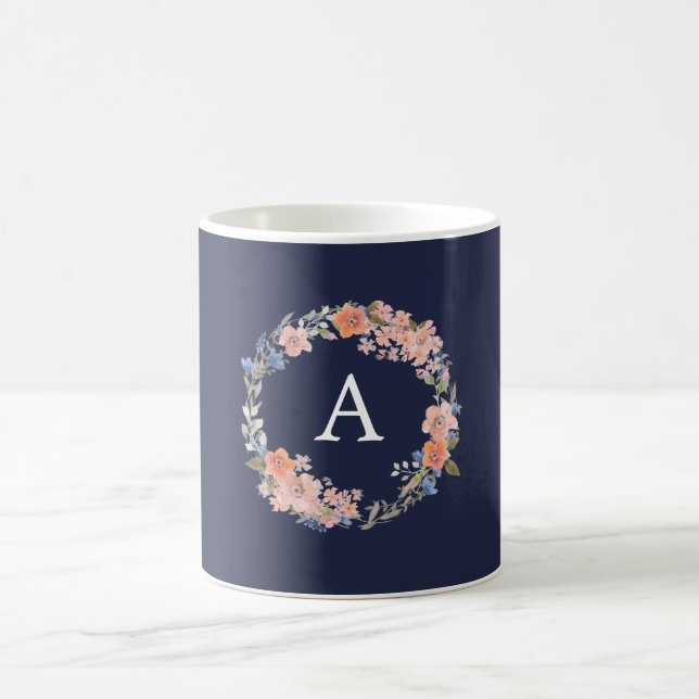 Taza De Café Monograma de la flor de la marina y la cicatriz (Centro)