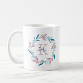 Taza De Café Monograma de la floral de la acuarela de Lilac