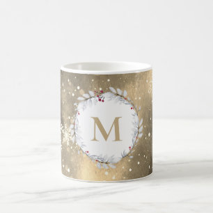 Taza De Café Monograma de la guerra de oro de los Navidades roj