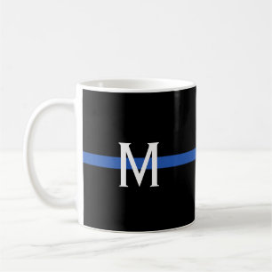 Taza De Café Monograma de la línea azul delgada de la policía
