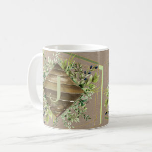 Taza De Café Monograma de la madera de madera de gran belleza c