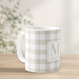 Taza De Café Monograma de la marca de búfalo beige de granja
