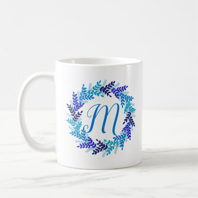 Taza De Café Monograma de la Marina Azul Navidad inicial (Izquierda)