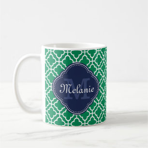 Taza De Café Monograma de la Marina del Patrón Marroquí Verde E
