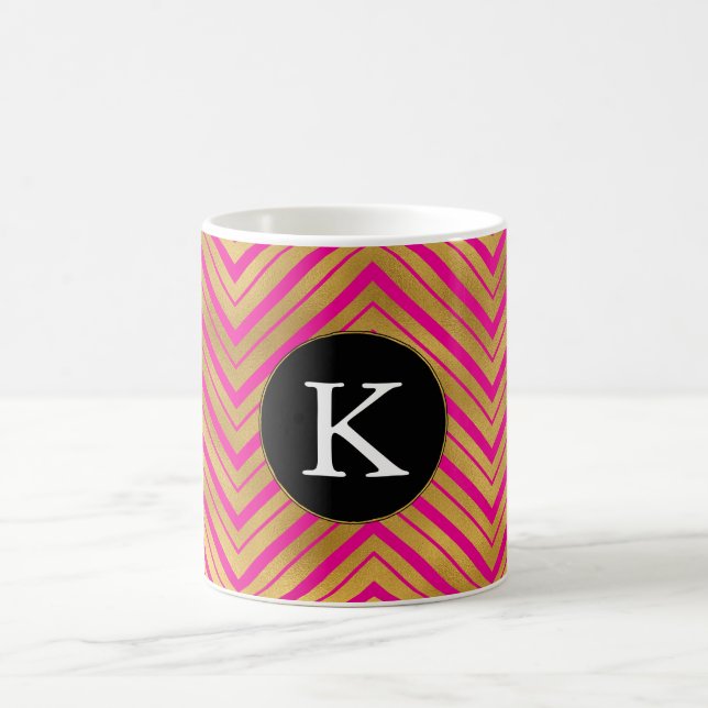 Taza De Café Monograma de la moda de la Chevron de oro rosa (Centro)