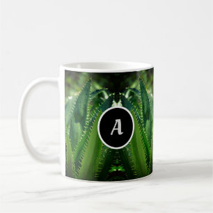 Taza De Café Monograma de la planta de jardín de hojas del mar