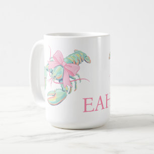 Taza De Café Monograma de langosta acuarela pastel elegante