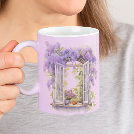 Taza De Café Monograma de lavanda de flores de ventana de Lilac