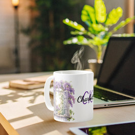 Taza De Café Monograma de lavanda de flores de ventana de Lilac