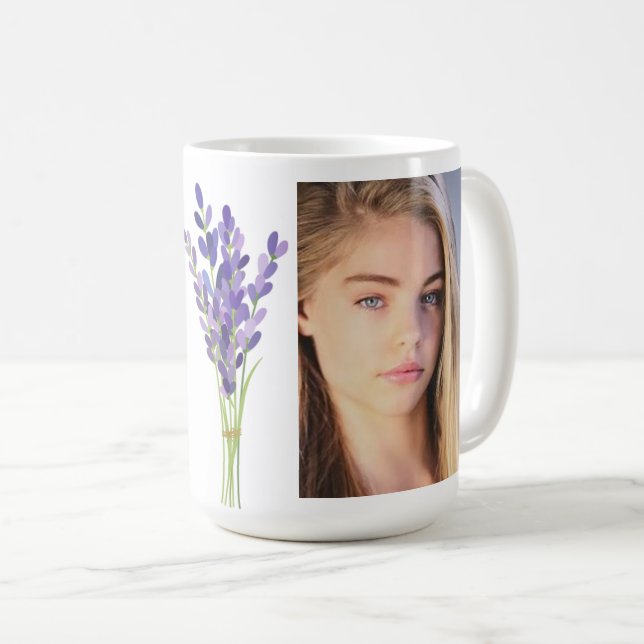Taza De Café Monograma de lavanda personalizado con foto (Anverso derecho)