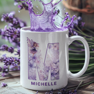 Taza De Café Monograma de lechones Lilac personalizado M