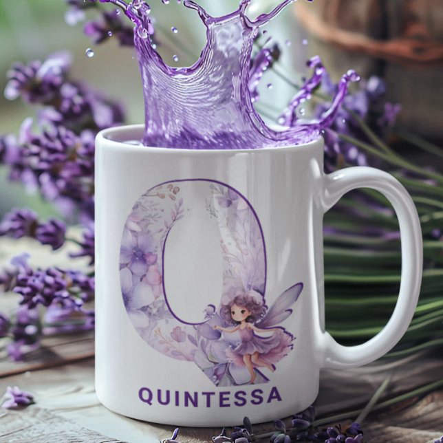 Taza De Café Monograma de lechones Lilac personalizado Q (Personalized Lilac Fairy Monogram Q Coffee Mug)