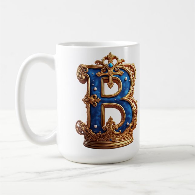 Taza De Café Monograma de letra B azul real (Izquierda)