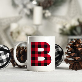 Taza De Café Monograma de letra B mayúscula en cuadros rojo y n