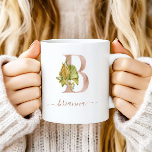 Taza De Café Monograma de letra "B" tropical acuarela boho