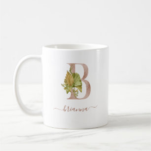 Taza De Café Monograma de letra "B" tropical acuarela boho