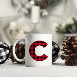 Taza De Café Monograma de letra C mayúscula en cuadros de búfal