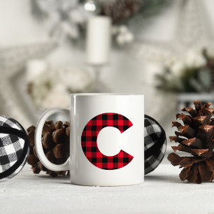 Taza De Café Monograma de letra C mayúscula en cuadros de búfal