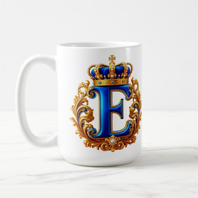 Taza De Café Monograma de letra E azul real (Izquierda)