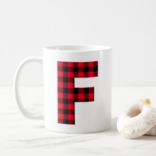 Taza De Café Monograma de letra F mayúscula en cuadros de búfal