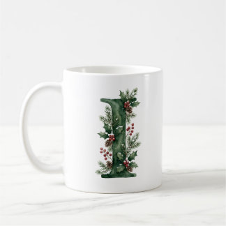Taza De Café Monograma de letra I botánica en acuarela de Navid