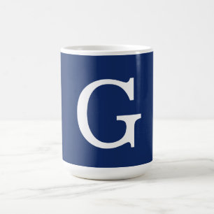 Taza De Café Monograma de letra inicial azul blanco liso simple